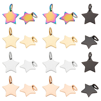 26Pcs 5 Colors 304 Stainless Steel Charms, Star, Mixed Color, 10x10.6x1.1mm, Hole: 4mm
