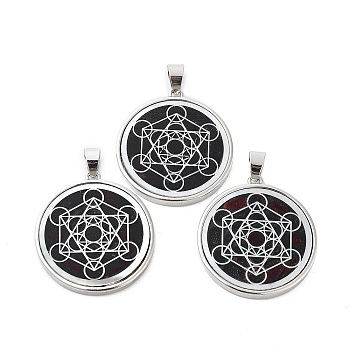 Natural White Shell Pendants, Platinum Plated Brass Flat Round Charms, Hexagon, 30x27x3mm, Hole: 4x6mm