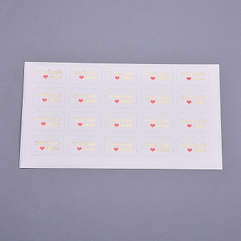 Valentine's Day Sealing Stickers, Label Paster Picture Stickers, for Gift Packaging, Rectangle with Word Handmade with Love, White, 20x30mm