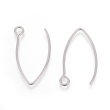 304 Stainless Steel Earring Hooks, Ear Wire, with Horizontal Loop, Stainless Steel Color, 26x15.5mm, Hole: 2.5mm, Pin: 0.8mm