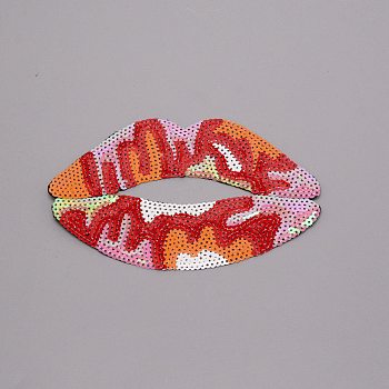 Lip Computerized Embroidery Cloth Iron On Patches, with Paillette, Costume Accessories, Appliques, Colorful, 115x178x1mm