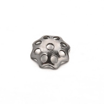 Multi-Petal Flower 304 Stainless Steel Bead Caps, Stainless Steel Color, 5x2mm, Hole: 1mm