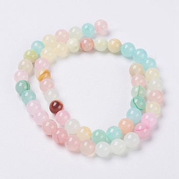 Natural Colorful Green Jade Beads Strands, Dyed, Round, Mixed Color, 8mm, Hole: 1.4mm, about 51pcs/strand, 15.7 inch(40cm)