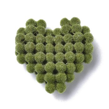Flocky Resin Woven Beads, Heart, Dark Olive Green, 30x31x11mm