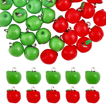 36Pcs 2 Colors Opaque Apple Resin Charms, with Platinum Tone Iron Loops, Teachers' Day Gift, Mixed Color, 15x12mm, Hole: 2mm, 18pcs/color