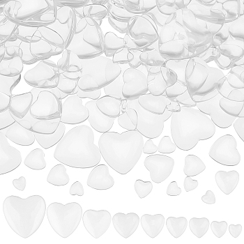 Elite 180Pcs 9 Style Transparent Glass Heart Cabochons, Clear, 8~29x8~30x3.5~7mm, 20pcs/style