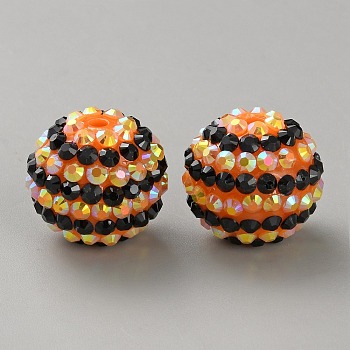 Halloween Theme Resin Rhinestone Beads, Round with Stripe Pattern, for DIY Pen Making Jewelry Supplies, Light Smoked Topaz, 20x19mm, Hole: 2.5mm