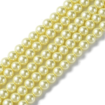 Eco-Friendly Dyed Glass Pearl Round Beads Strands, Grade A, Cotton Cord Threaded, Champagne Yellow, 6mm, Hole: 1.2~1.5mm, about 72pcs/strand, 15 inch