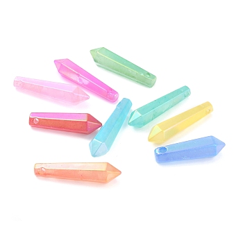 Electroplate Natural Quartz Pendants, Dyed, Faceted, Bullet, 40x9x9mm, Hole: 3mm