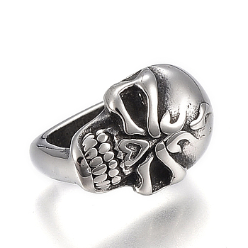 304 Stainless Steel Slide Charms, Skull, Antique Silver, 15.5x10x13mm, Hole: 7x12mm
