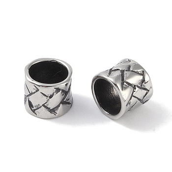 316 Surgical Stainless Steel European Beads, Large Hole Beads, Column, Antique Silver, 8x7mm, Hole: 6mm