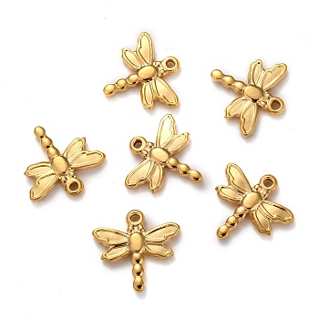 Vacuum Plating 304 Stainless Steel Pendants, Dragonfly, Golden, 15.5x16x2.5mm, Hole: 1.5mm