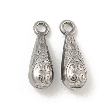 Non-Tarnish 304 Stainless Steel Pendants, Teardrop Charms, Stainless Steel Color, 16.5x5.5x5mm, Hole: 1.8mm