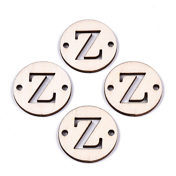 Unfinished Natural Poplar Wood Links Connectors, Laser Cut, Flat Round with Word, Letter.Z, 29.5x2.5mm, Hole: 2.5mm