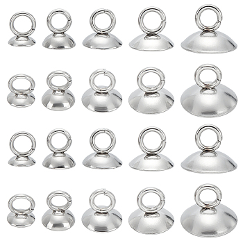 30Pcs 5 Styles 201 Stainless Steel Bead Cap Pendant Bails, for Globe Glass Bubble Cover Pendants, Stainless Steel Color, 5~7x4~10mm, Hole: 2~3mm, 6pcs/style