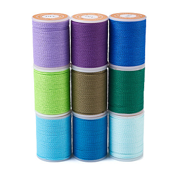 Waxed Polyester Cord, Twisted Cord, Mixed Color, 1mm, about 11m/roll, 9 colors, 1roll/color, 9rolls