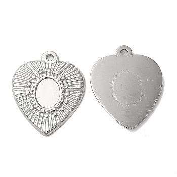304 Stainless Steel Pendant Cabochon Settings, Heart Charms, Stainless Steel Color, Tray: 8x6mm, 23x19x1.5mm, Hole: 1.5mm