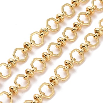 Brass Hexagon & Knot Link Chains, Unwelded, with Spool, Cadmium Free & Lead Free, Real 18K Gold Plated, 7x7x1mm, 8x5mm