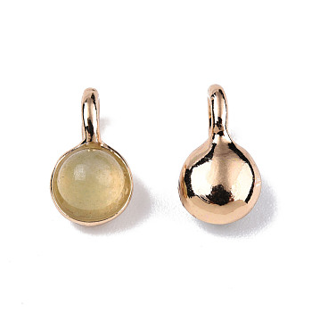 Natural Prehnite Charms, with Light Gold Plated Brass Findings, Round, 11.5x6.5x5mm, Hole: 2mm