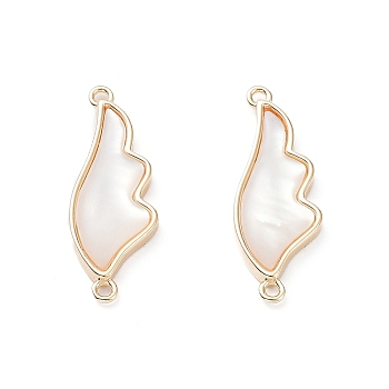 Natural Shell Connector Charms, Wing Links with Rack Plating Brass Findings, Long-Lasting Plated, Real 18K Gold Plated, 27x9.5x3mm, Hole: 1.2mm