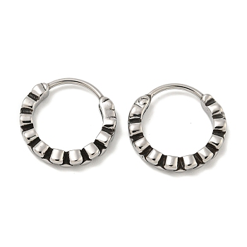 316 Surgical Stainless Steel Hoop Earrings, Flat Round, Antique Silver, 14.5x15mm