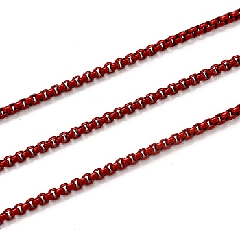 Spray Painted Stainless Steel Box Chains, Venetian Chains, with Spool, Unwelded, Dark Red, 3x2.5x2mm