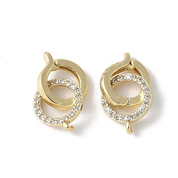 Brass Micro Pave Clear Cubic Zirconia Fold Over Clasps, Lead Free & Cadmium Free, Long-Lasting Plated, Rack Plating, Real 18K Gold Plated, 18x9x9mm, Hole: 1mm