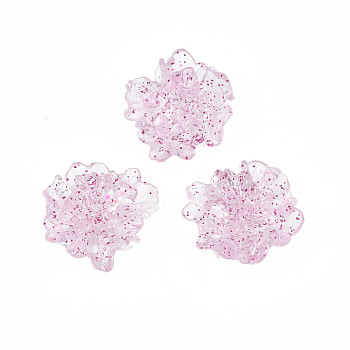Transparent Acrylic Cabochons, with Glitter Powder, Flower, Camellia, 25x22.5x10.5mm