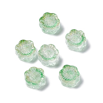 Electroplated Glass Beads, with Gold Foil, Sunflower, for Jewelry Making, Medium Sea Green, 12.5x11.5x6mm, Hole: 1mm