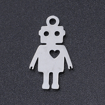 201 Stainless Steel Laser Cut Pendants, Robot, Stainless Steel Color, 17.5x10x1mm, Hole: 1.4mm
