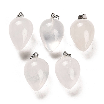 Natural Quartz Crystal Pendants, Rock Crystal Pendants, with Platinum Plated Iron Snap on Bails, Teardrop, 24~25x15~16mm, Hole: 7x3.5mm