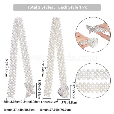 2Pcs 2 Style ABS Plastic Pearl Braided Stretch Chain Belts with Alloy Oval Clasp(AJEW-CP0001-66)-2