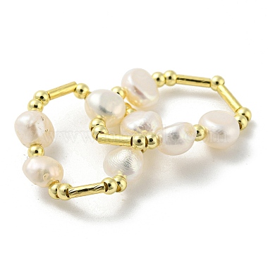Brass & Natural Pearl Beaded Stretch Finger Ring(RJEW-H220-44G)-2
