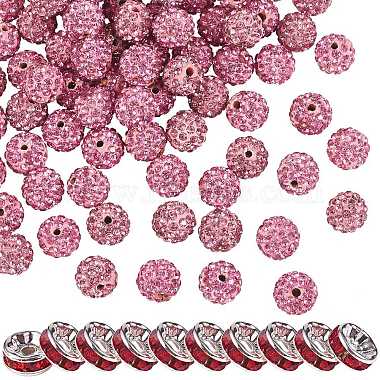 Pink Mixed Shapes Polymer Clay+Glass Rhinestone Beads