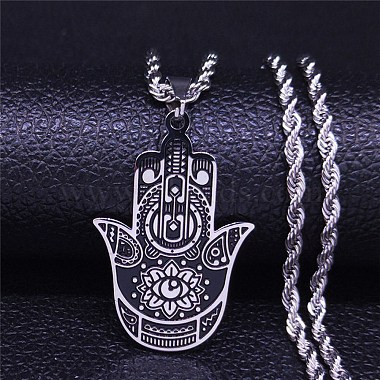 Black Hamsa Hand 304 Stainless Steel Necklaces