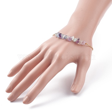2 pièces 2 couleurs bracelets à maillons perlés en puce de fluorite naturelle sertis de 304 chaînes de câbles en acier inoxydable(BJEW-JB07914-02)-3