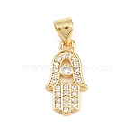 Brass Micro Pave Cubic Zirconia Pendants, Hamsa Hand Charms, Long-Lasting Plated, Rack Plating, Lead Free & Cadmium Free, Real 18K Gold Plated, 16.5x9x2mm, Hole: 4x3.5mm(KK-C162-027G)