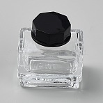 Glass Fountain Pen Ink Bottle, with Plastic Bottle Cap, Cuboid, Clear, 44x42.5x29mm, Capacity: 15ml(0.51fl. oz)(AJEW-WH0604-13)