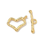 925 Sterling Silver Toggle Clasps, Heart, Golden, 11x8x1.5mm, Hole: 1mm, Bar: 4x13x2mm, Hole: 1.4mm(STER-A051-01B-G)