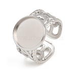 304 Stainless Steel Cuff Ring Components, Round Pad Ring Setting, Stainless Steel Color, 11mm, US Size 9 3/4(19.5mm), Tray Size: 14mm(SA-CBA82C8-01D-P)