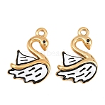 304 Stainless Steel Pendants, Swan Charms, with Enamel, Golden, 25.5x17.5x4mm, Hole: 2mm(STAS-D265-06G)