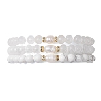 3Pcs Natural Howlite & Selenite & Quartz Crystal Round Beads Stretch Bracelets for Women, with Natural Cultured Freshwater Pearl, Inner Diameter: 2.05~2.09 inch(5.2~5.3cm)(BJEW-JB13058)