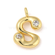 Rack Plating Brass Micro Pave Cubic Zirconia Pendants, Cadmium Free & Lead Free, Long-Lasting Plated, Real 18K Gold Plated, Letter S, 21x13.5x5mm, Hole: 2.8mm(KK-A200-24G-S)