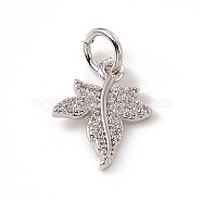 Brass Micro Pave Clear Cubic Zirconia Maple Leaf Charms, with Open Jump Rings, Platinum, 12x9.5x2mm, Ring: 5x0.8mm, Hole: 3mm(ZIRC-F132-44P)