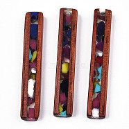 Transparent Resin & Wood Pendants, Rectangle Charm, Colorful, 46x8.5x4.5mm, Hole: 2mm(RESI-N039-08)
