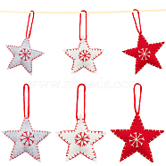 6Pcs 3 Colors Star with Snowflake Felt Fabric Pendant Decoration, with Cotton Rope, for Christmas Tree Ornaments, Mixed Color, 171mm, 2pcs/color(HJEW-CP0001-09)