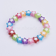 Kids Bracelets, Acrylic Beaded Stretch Bracelets, Star, Colorful, 1-3/4 inch(45mm)(BJEW-JB03493)