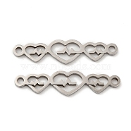 201 Stainless Steel Connector Charms, Triple Heart Links, Stainless Steel Color, 5x22x0.7mm, Hole: 1.2mm(STAS-Q245-16P)