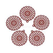 430 Stainless Steel Filigree Pendants, Spray Painted, Etched Metal Embellishments, Flower, Dark Red, 30x27x0.5mm, Hole: 1.8mm(STAS-S108-03D)