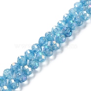 Transparent Electroplate Glass Beads Strands, Faceted, Round, AB Color Plated, Deep Sky Blue, 6x5.5mm, Hole: 1.2mm, about 70pcs/strand, 14.84 inch(37.7cm)(EGLA-F160-02C)